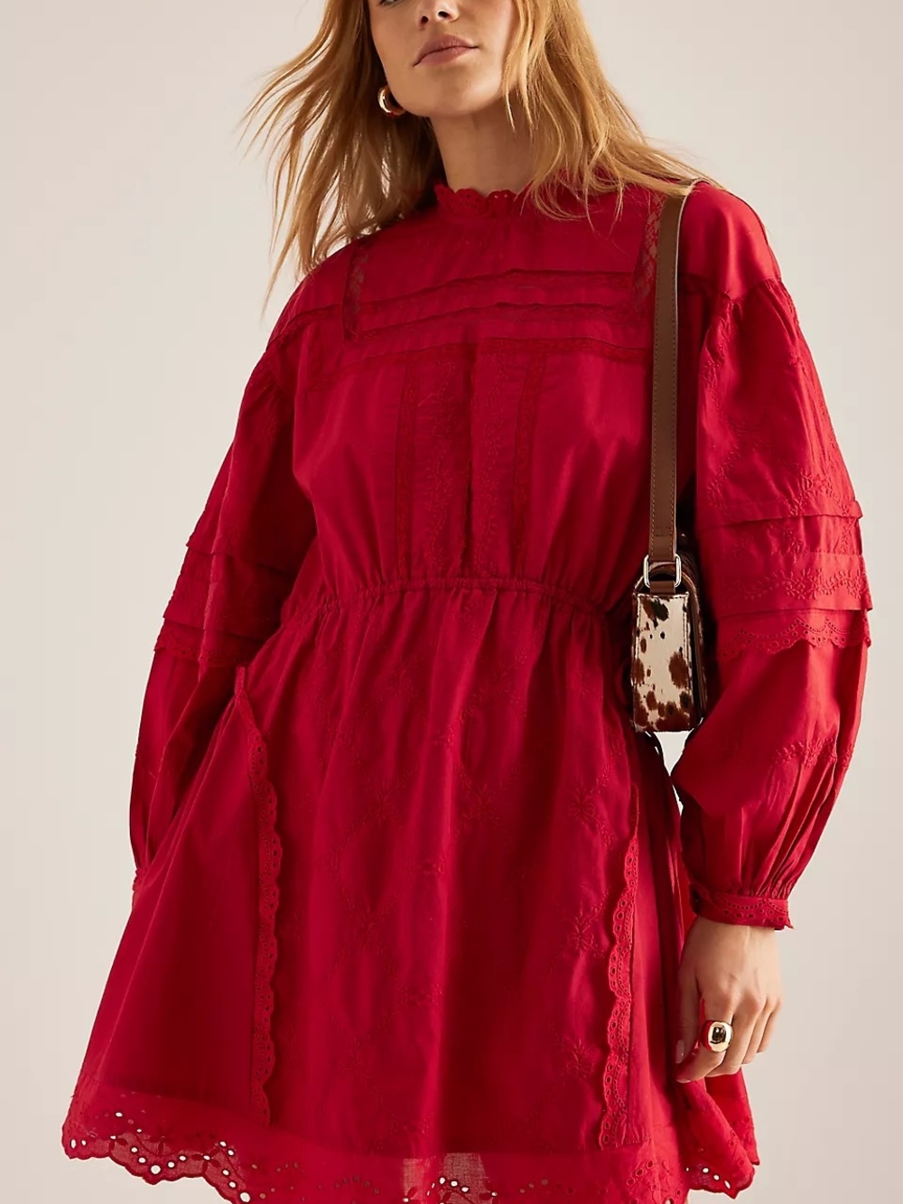 🤍🌹✨ Damson Madder Clancy Mini Dress w/Puffed Sleeves and Lace Trim Details W12 - Picture 12 of 16